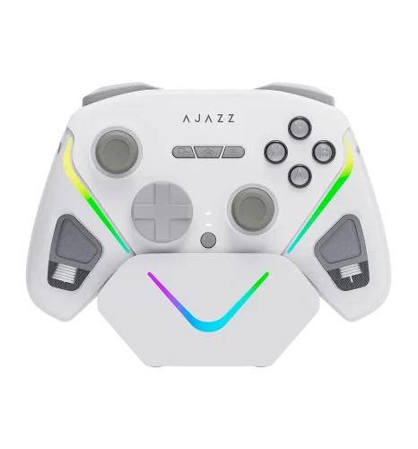Бездротовий геймпад із зарядною станцією Ajazz GP100S 2.4G/BT/USB RGB White (GP100S-W)