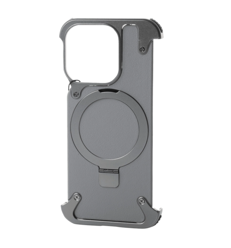 Чохол Leather Metal Frame MagSafe for iPhone 15 Pro Max Gray