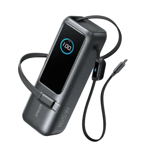 Додаткова батарея Anker - 25000 mAh 165W PD Built-In Double USB-C Cables (Black) (A1695H11)