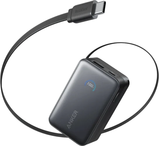 Додаткова батарея Anker Nano - 10000 mAh 45W Built-In USB-C Cable (Black)