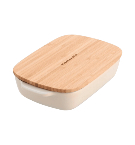 Форма для випічки з кришкою KitchenAid керамогранітна, 6,5х15,5х26 см, 0,9л, кремовий колір (CC00610