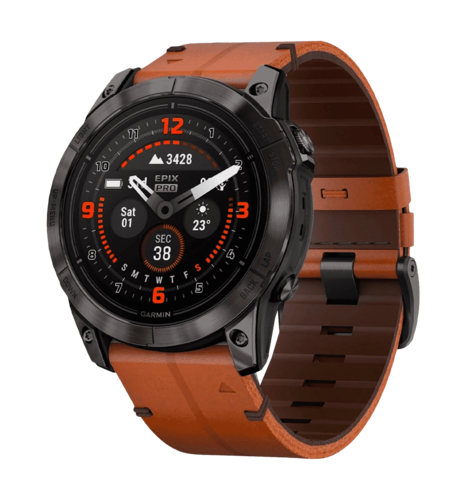 Смарт-годинник Garmin Epix Pro Gen 2 Sapphire 51mm Carbon G. DLC Tit. with Chestnut L. Band (010-02804-30)