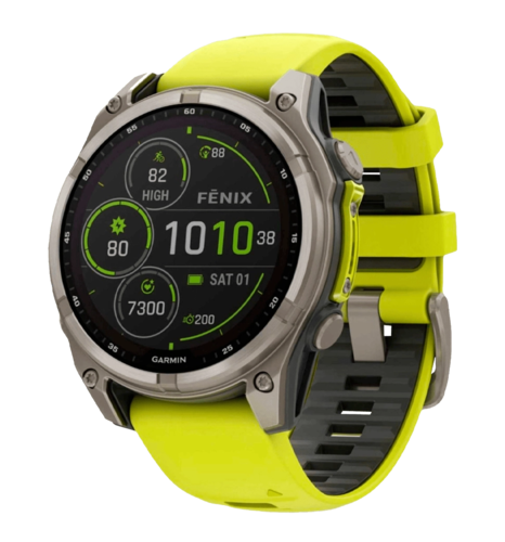Спортивний годинник Garmin Fenix 8 47mm Solar Sapphire Titanium w. Amp Yellow/Graphite Silicone Band (010-02906-20/21)