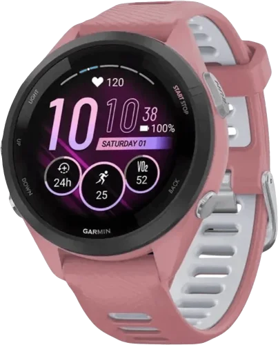Garmin Forerunner 265S Black Bezel w. Light Pink Case and Light Pink/Whitestone S. Band (010-02810-0