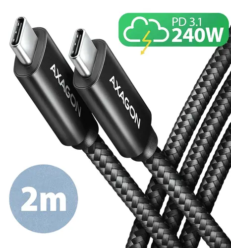 Кабель AXAGON BUCM2-CM20AB USB-C-USB-C 2.0, 2м, PD 240W 5A, Чорний