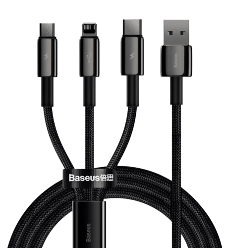 Кабель Baseus Tungsten Gold One-for-three Fast Charging Data 3-in-1 (1.5m) (black)(CAMLTWJ-01)