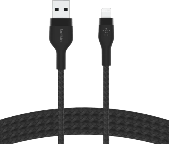 Кабель Belkin USB-A -Lightning, BRAIDED SILICONE, 1m, Black(CAA010BT1MBK)