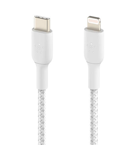 Кабель Belkin USB-С - Lightning, BRAIDED, 1m, white (CAA004BT1MWH)