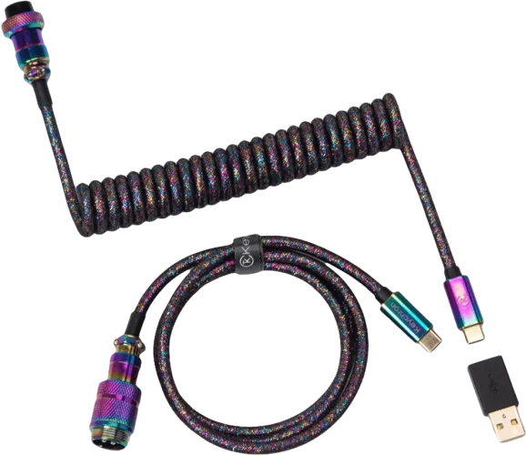 Кабель Type-A/Type-C Keychron Premium Coiled Aviator Cable-Straight Rainbow Palted black
