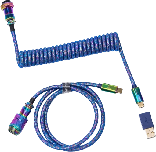 Кабель Type-A/Type-C Keychron Premium Coiled Aviator Cable-Straight Rainbow Palted Blue