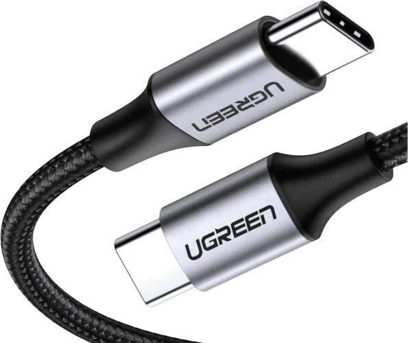 Кабель UGREEN US261 USB Type-C to USB Type-C 60W Round Cable Nickel Plating Aluminum Shell 3A 1m Black/Gray (50150)