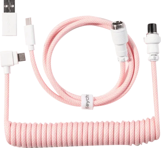 Кабель USB-A/USB-C > USB-C заряджання/синхронізації Keychron, 1.36м, Type-C, Coiled Aviator, рожевий
