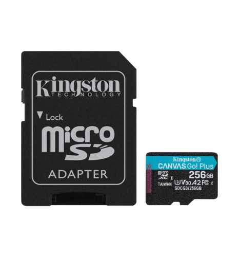 Карта памяти Kingston Canvas Go Plus 256Gb class 10 A2 V30 Adapter SD (R170MB/s, W90MB/s)(SDCG3/256GB)
