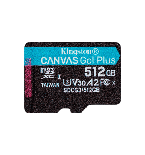 Карта памяти Kingston Canvas Go Plus 512Gb class 10 A2 V30  (R170MB/s, W90MB/s)(SDCG3/512GBSP)