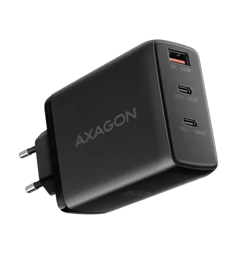 Мережевий зарядний пристрій AXAGON ACU-DPQ100, 3x port (USB + dual USB-C), PD3.0/QC4+/PPS/Apple, 100