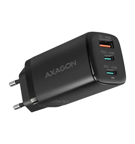 Мережевий зарядний пристрій AXAGON ACU-DPQ65, 3x port (USB + dual USB-C), PD3.0/QC4+/PPS/Apple, 65W,