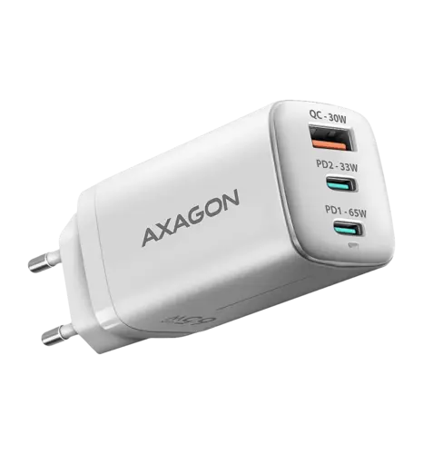 Мережевий зарядний пристрій AXAGON ACU-DPQ65W, 3x port (USB + dual USB-C), PD3.0/QC4+/PPS/Apple, 65W