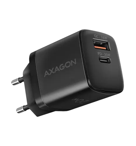 Мережевий зарядний пристрій AXAGON ACU-PQ20, QC3.0/AFC/FCP + PD type-C, 20W, Чорний