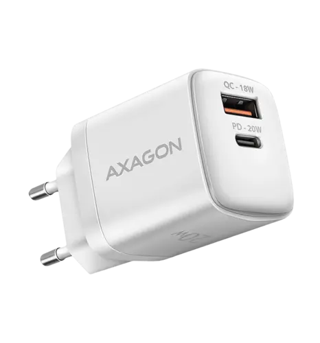 Мережевий зарядний пристрій AXAGON ACU-PQ20W, QC3.0/AFC/FCP + PD type-C, 20W, Білий
