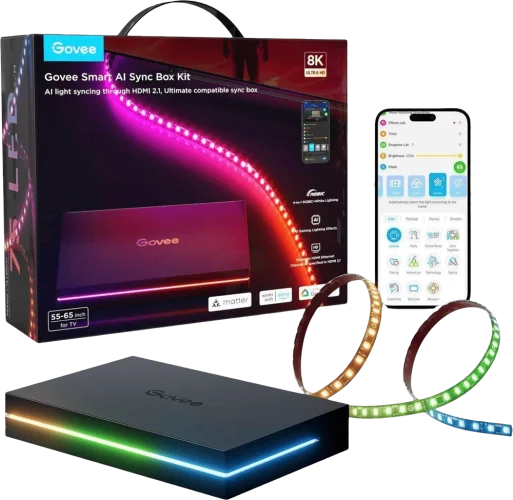 Набір адаптивного підсвічування Govee H8604 Govee AI Sync Box Kit 2 TV BackLight 55-65', WI-FI/Bluetooth, чорний (H8604C12)