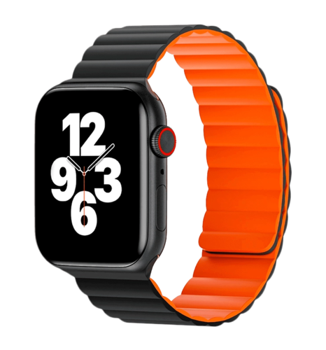 Ремінець Wiwu для Apple Watch 42/44/45/49mm Magnetic silicone watch band Black-Orange