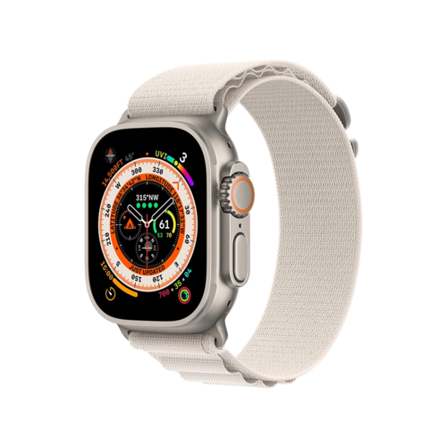 Apple Watch Ultra 49mm Titanium Case with Starlight Alpine Loop - Small (MQFQ3)