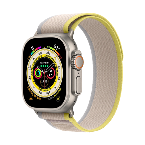 Apple Watch Ultra 49mm Titanium Case with Yellow/Beige Trail Loop - M/L (MQFU3)