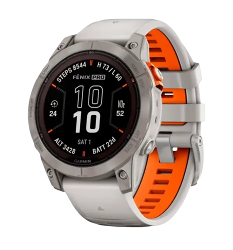 Смарт-годинник Garmin Fenix 7 Pro Sapphire Solar Titanium w. Fog Gray/Ember O. Band (010-02777-20/21) UA