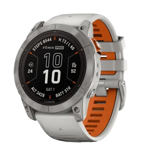 Смарт-годинник Garmin Fenix 7X Pro Sapphire Solar Titanium w. Fog Gray/Ember O. Band (010-02778-14/15/64) UA