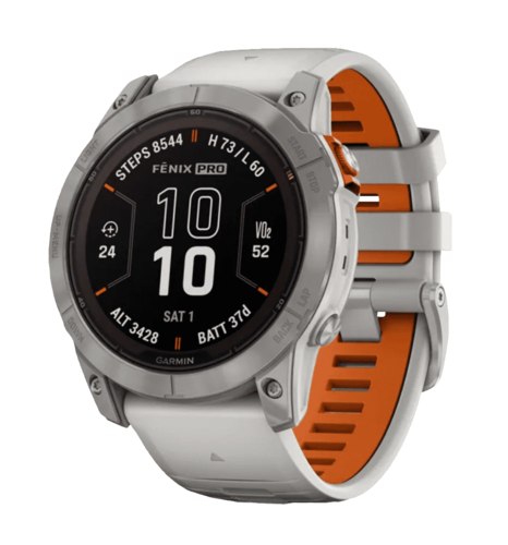 Смарт-годинник Garmin Fenix 7X Pro Sapphire Solar Titanium w. Fog Gray/Ember O. Band (010-02778-14/15/64)