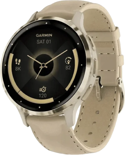 Смарт-годинник Garmin Venu 3S Soft Gold S. Steel Bezel w. French Gray Case and Leather Band (010-02785-55)