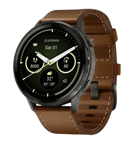 Смарт-годинник Garmin Venu 4 45 mm Slate with Brown Leather Band (010-03014-03)