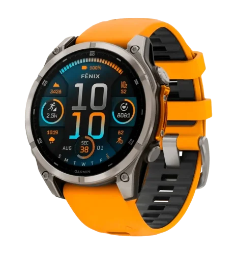 Спортивные часы Garmin Fenix 8 47mm AMOLED Sapphire Titanium w. Spark Orange/Graphite Silicone Band (010-02904-10/11)