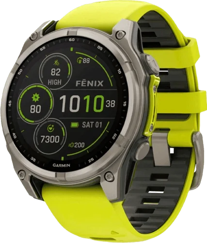 Спортивний годинник Garmin Fenix 8 51mm Solar Sapphire Titanium w. Amp Yellow/Graphite Silicone Band (010-02907-20/21) UA
