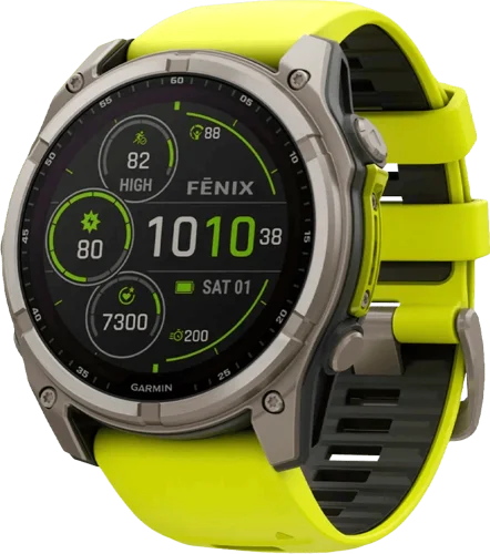 Спортивний годинник Garmin Fenix 8 51mm Solar Sapphire Titanium w. Amp Yellow/Graphite Silicone Band (010-02907-20/21)