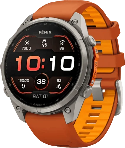 Спортивний годинник Garmin Fenix 9 Pro 47mm AMOLED Sapph.Tit. with Autumn Orange/Spark Orange Silicone Ba (010-04336-05)