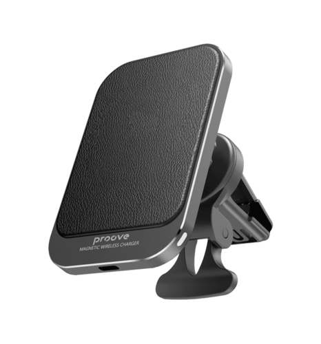 Тримач в машину з Бездротовим ЗП Proove Square Magnetic PRO 15W (metal gray)