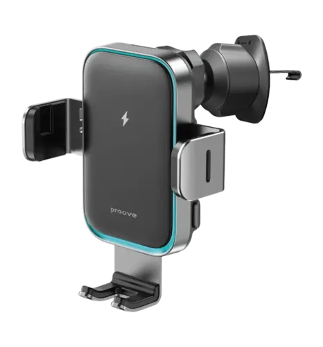 Тримач в машину з Бездротовим ЗП Proove Triple Сlamp Pro 15W (metal gray)