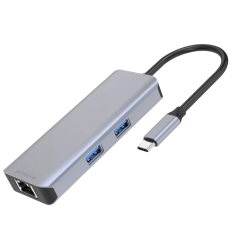 Type-C-Хаб Proove Iron Link 6 in 1 (2*USB3.0 + SD/TF + RJ45 + HDMI) (silver)