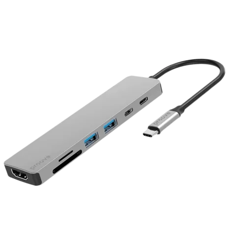 Type-C-Хаб Proove Iron Link 7 in 1 (2*Type-C + 2*USB3.0 + HDMI + SD/TF) (silver)