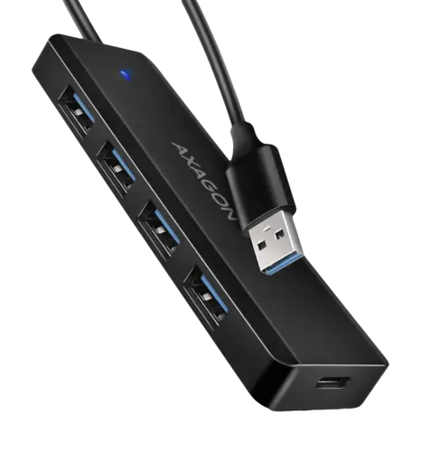 Хаб AXAGON HUE-C1A USB-A 5Гбіт/с TRAVEL hub, 20см Type-A, Чорний