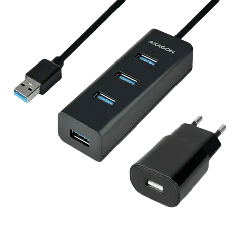 Хаб AXAGON HUE-S2BP USB3.0 CHARGING hub, 1.2м кабель, MicroUSB зарядка, Чорний