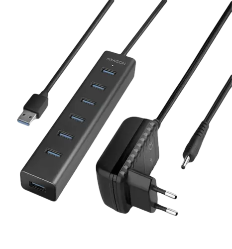 Хаб AXAGON HUE-SA7BP USB3.0 CHARGING hub, USB-A кабель 40см, Чорний