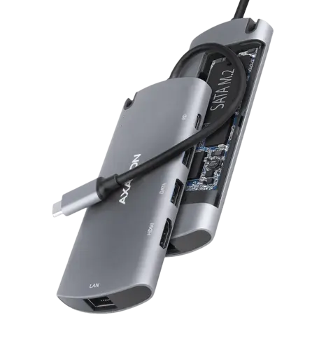 Хаб концентратор AXAGON HMC-6M2 SuperSpeed USB-C COMBO 6in1 hub, Сірий