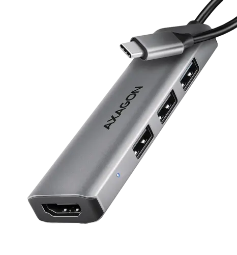 Хаб концентратор AXAGON HMC-H3A USB-C 5Гбіт/с STARTER 4in1 hub, Сірий