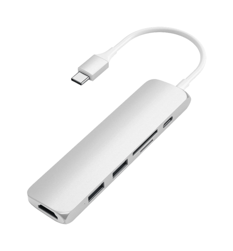 Xaб Satechi Aluminum Type-C Slim Multi-Port Adapter 4K V2 Silver (ST-SCMA2S)