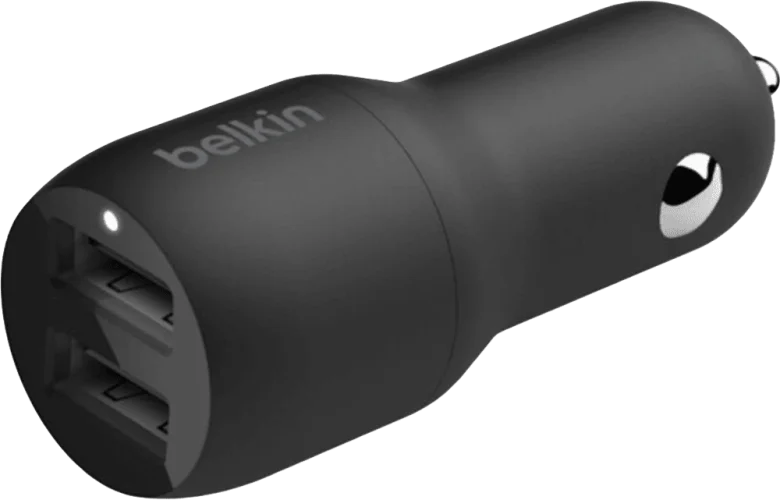Зарядний пристрій автомобільний Belkin 24Вт 2хUSB-A, кабель USB-A > USB-C, 1м, чорний