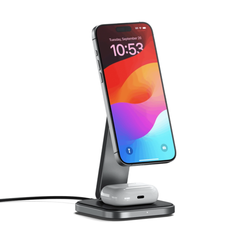 Зарядний пристрій Satechi 2-in-1 Foldable Qi2 Wireless Charging Stand Space Gray (ST-Q21FM)