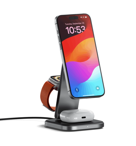 Зарядний пристрій Satechi 3-in-1 Foldable Qi2 Wireless Charging Stand Space Gray (ST-Q31FM-EA)
