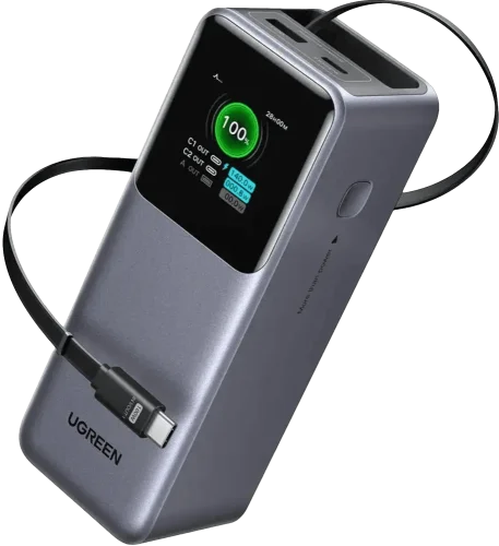 Внешний аккумулятор UGREEN 165W 20000 mAh Power Bank with Retractable Cable PB726 Серый (55987B)